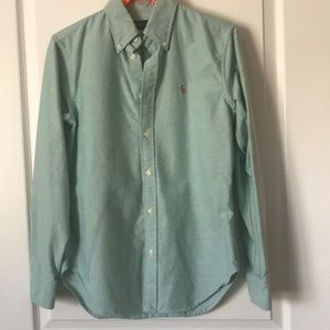 Green oxford button down shirt polo xs